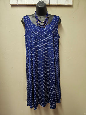 Dark Royal Blue Dress with White Dots Seams by Sarah