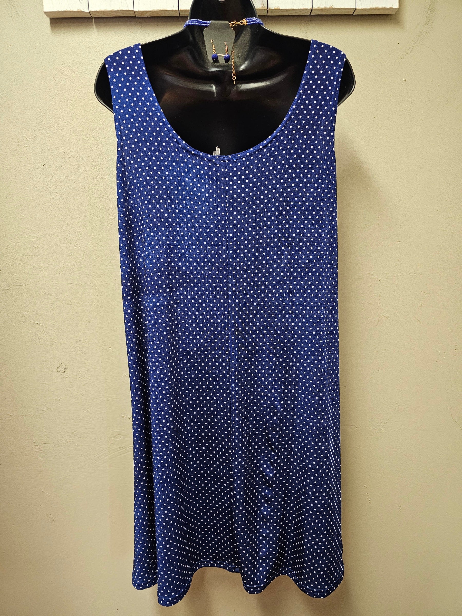 Dark Royal Blue Dress with White Dots Seams by Sarah