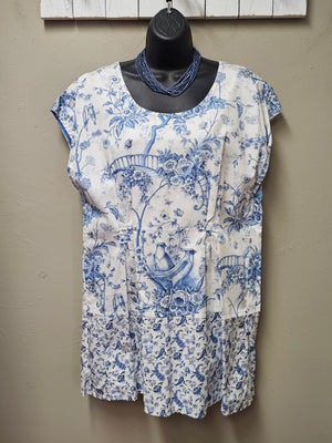 Wedgewood Blue Vintage Print Tunic Seam by Sarah