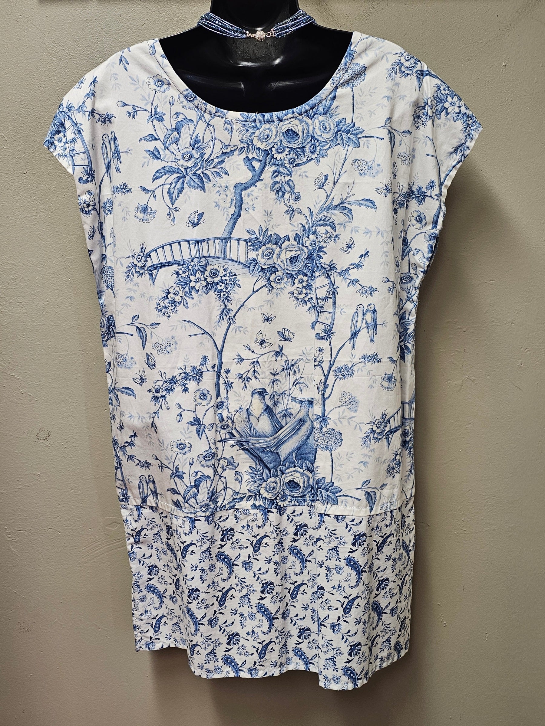 Wedgewood Blue Vintage Print Tunic Seam by Sarah