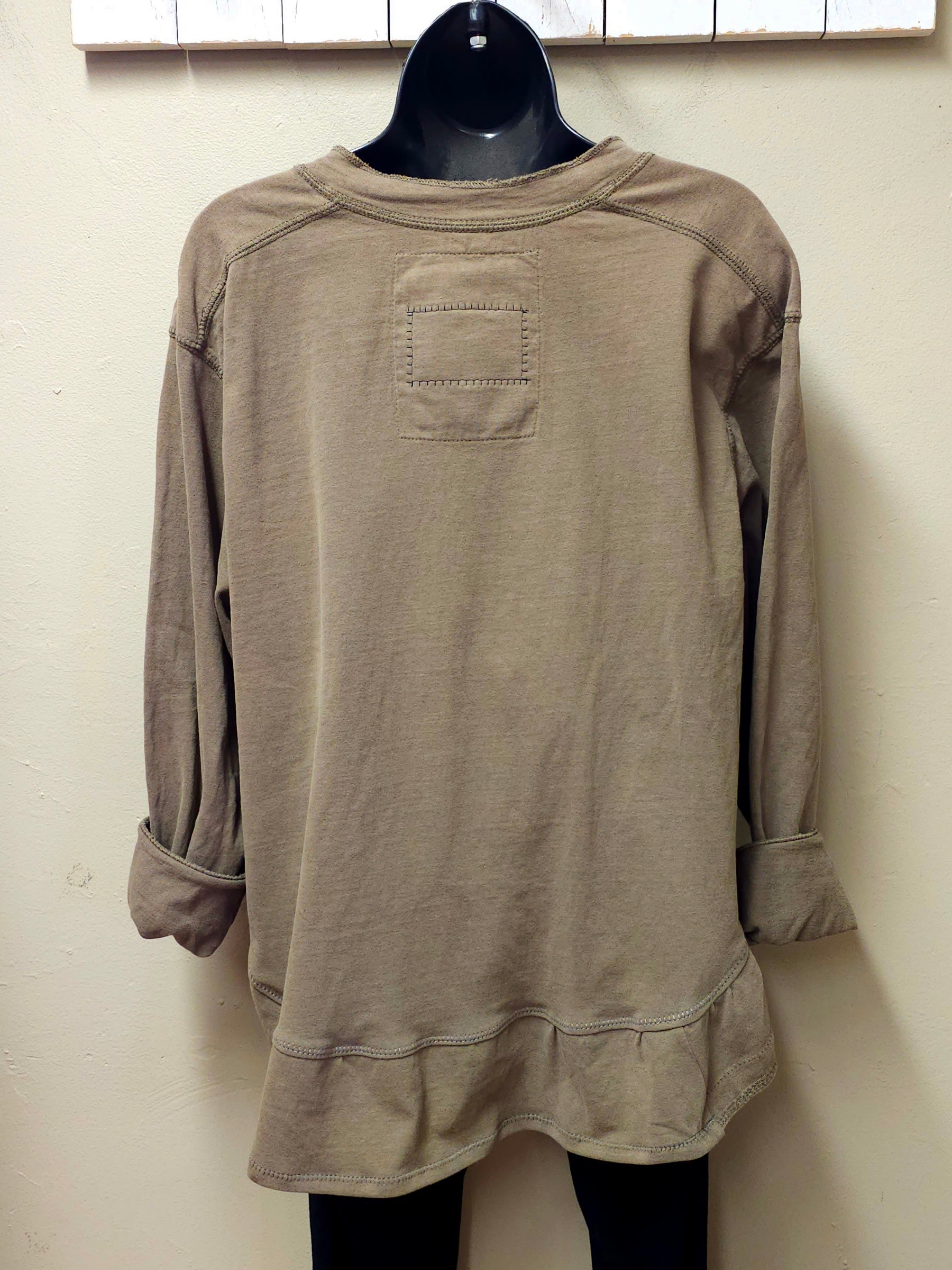 Hi-Low Henley Style Brown Shirt Seams by Sarah