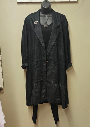 Classy Long Linen Black Cardigan/Jacket Seams by Sarah