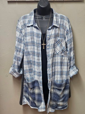 Blue and Black Plaid Cardigan/Jacket Seams by Sarah