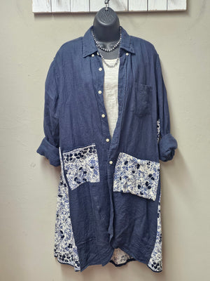 Country Looking Navy Linen Cardigan/Jacket Seams by Sarah