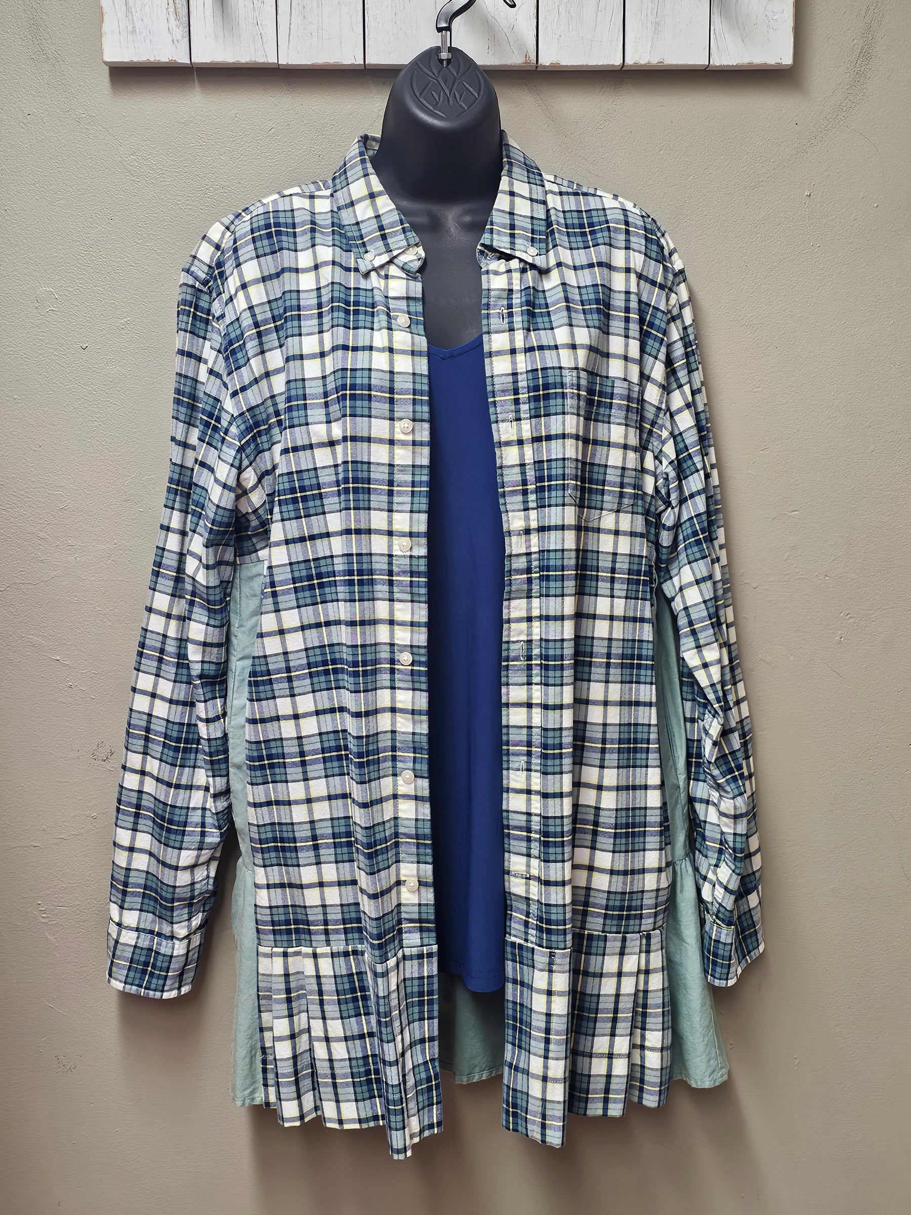 Sharp Grey  Navy Plaid Cardigan/Jacket Seams by Sarah