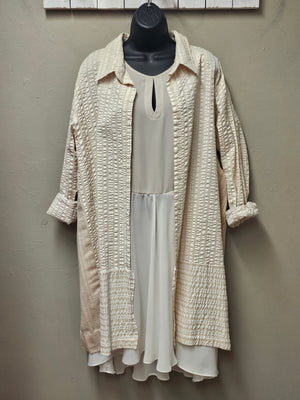 Stylish Beige and Ivory Seersucker Fabric Cardigan/Jacket Seams by Sarah