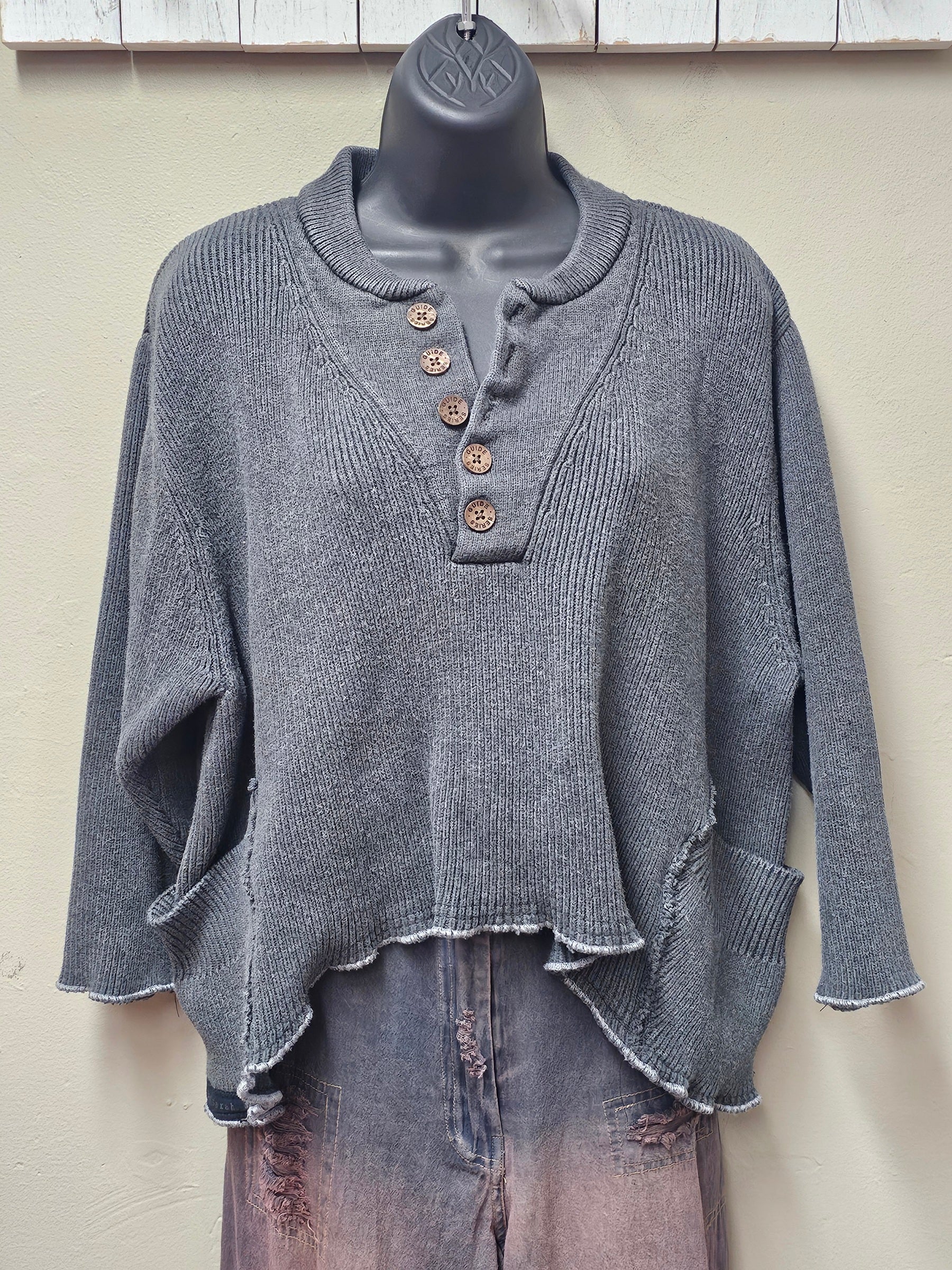 Hi-Low Charcoal Button Top Sweater by Seams by Sarah