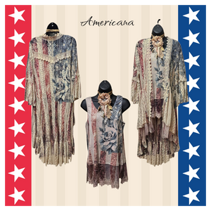 Americana Red & Blue Vintage Look Tank with a Lace Bottom