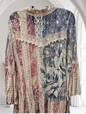 Americana Red & Blue Lace Duster with a Vintage-inspired Look.