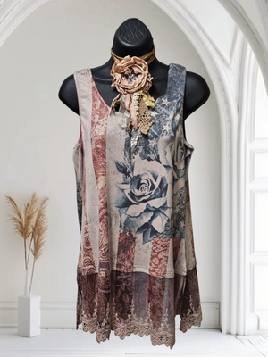 Americana Red & Blue Vintage Look Tank with a Lace Bottom