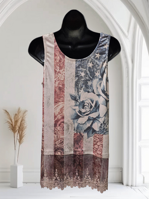 Americana Red & Blue Vintage Look Tank with a Lace Bottom