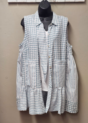 New - Springy Checked Light Sage Vest Oversized Seams by Sarah