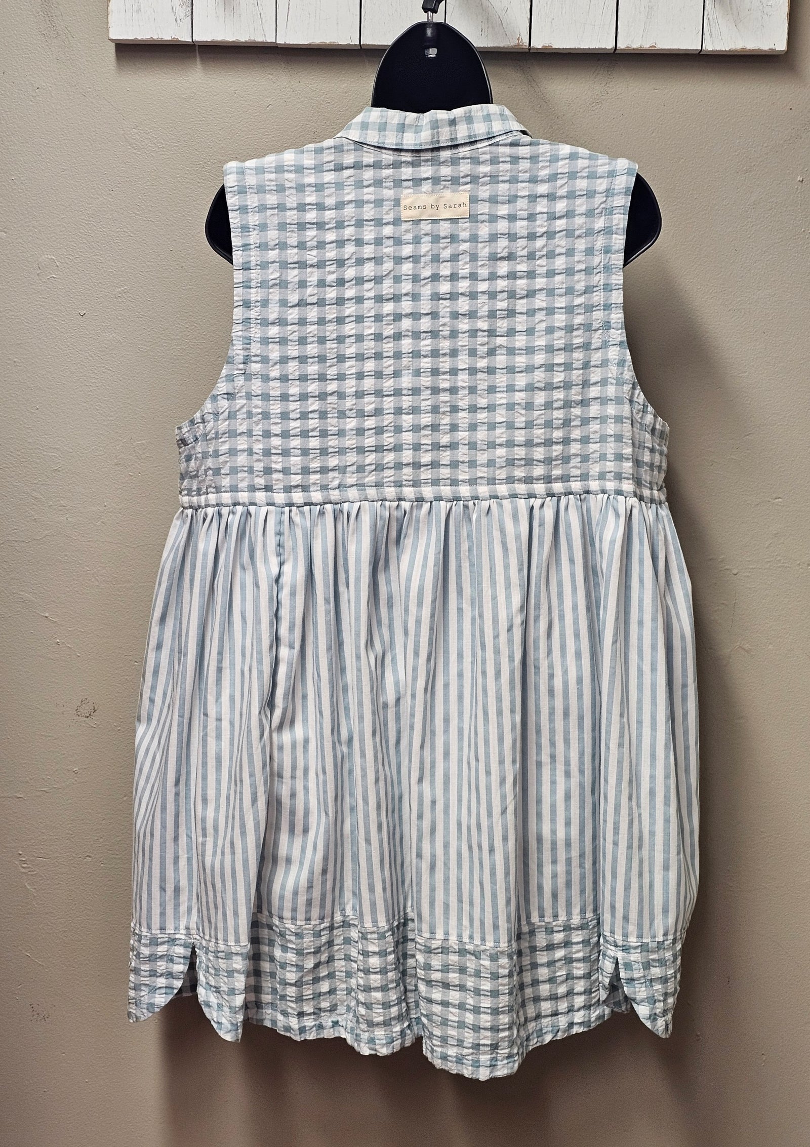 New - Springy Checked Light Sage Vest Oversized Seams by Sarah