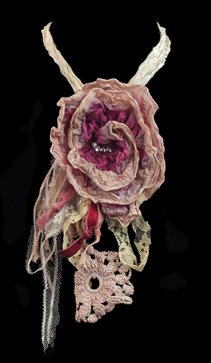 Large - Vintage-Inspired Handcrafted Fabric Flowers Brooch/Necklace