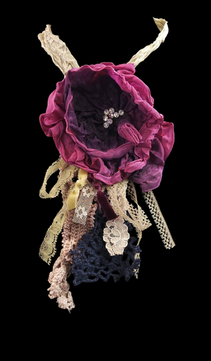 Large - Vintage-Inspired Handcrafted Fabric Flowers Brooch/Necklace
