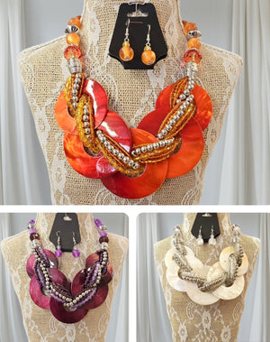 FINAL SALE was $26.99 -  3 - Colorways - Colorful Shell Necklace with Earrings