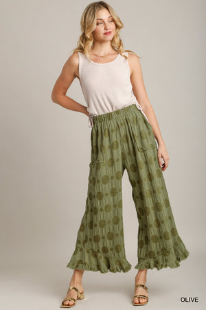 2 Color Ways - Flirty Dotted Pants with Ruffle Trim and Pockets