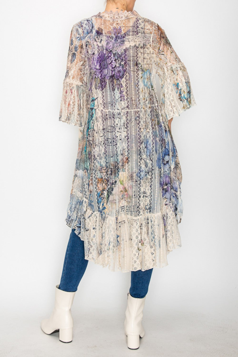 Romantic Purple & Blue Lace Duster with a Vintage-inspired Look.