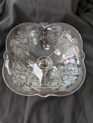 Vintage Etched Glass Compote Bowl