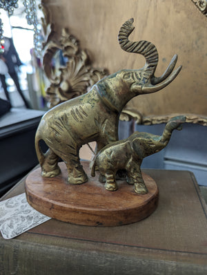 Antique Brass Baby & Mama Elephants