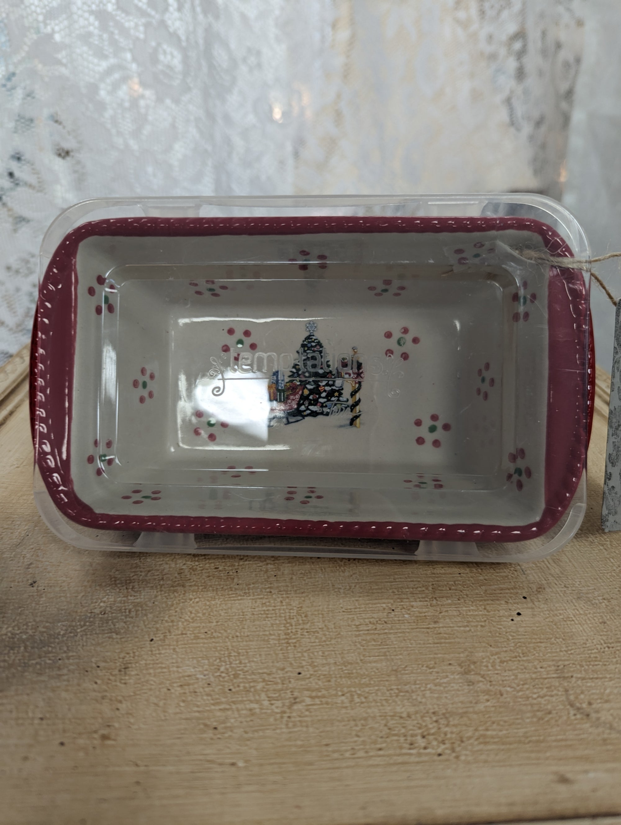 Temp-Tations Mini Loaf Dish- Ceramic w/Christmas Tree