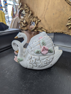 Porcelain Swan Trinket Box Vintage