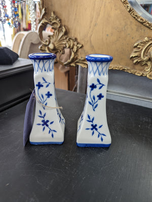 Pair of Blue/White Porcelain Candle Sticks