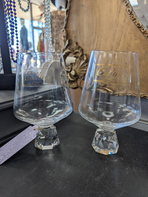 Pair of Cellini Cut Crystal Wine Glasses