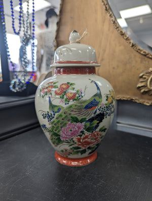 Japanese Vintage Peacock Jar w/Lid