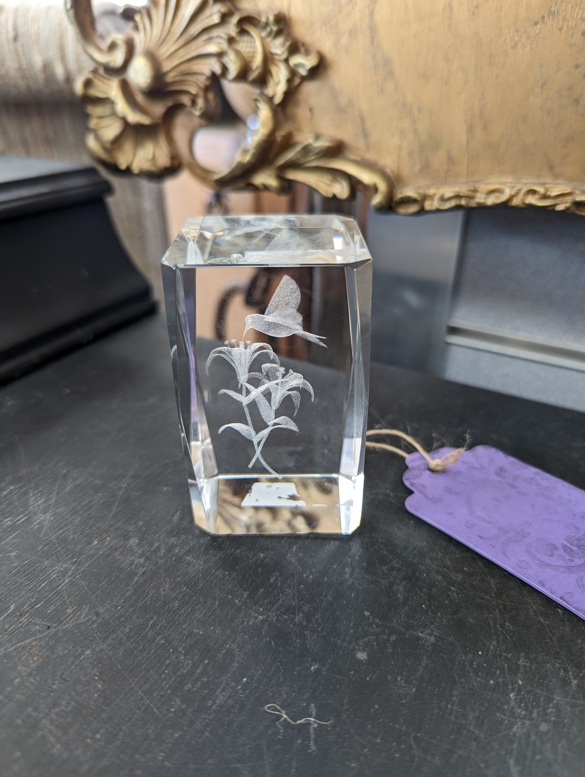 Laser Etched Hummingbird in Glass
