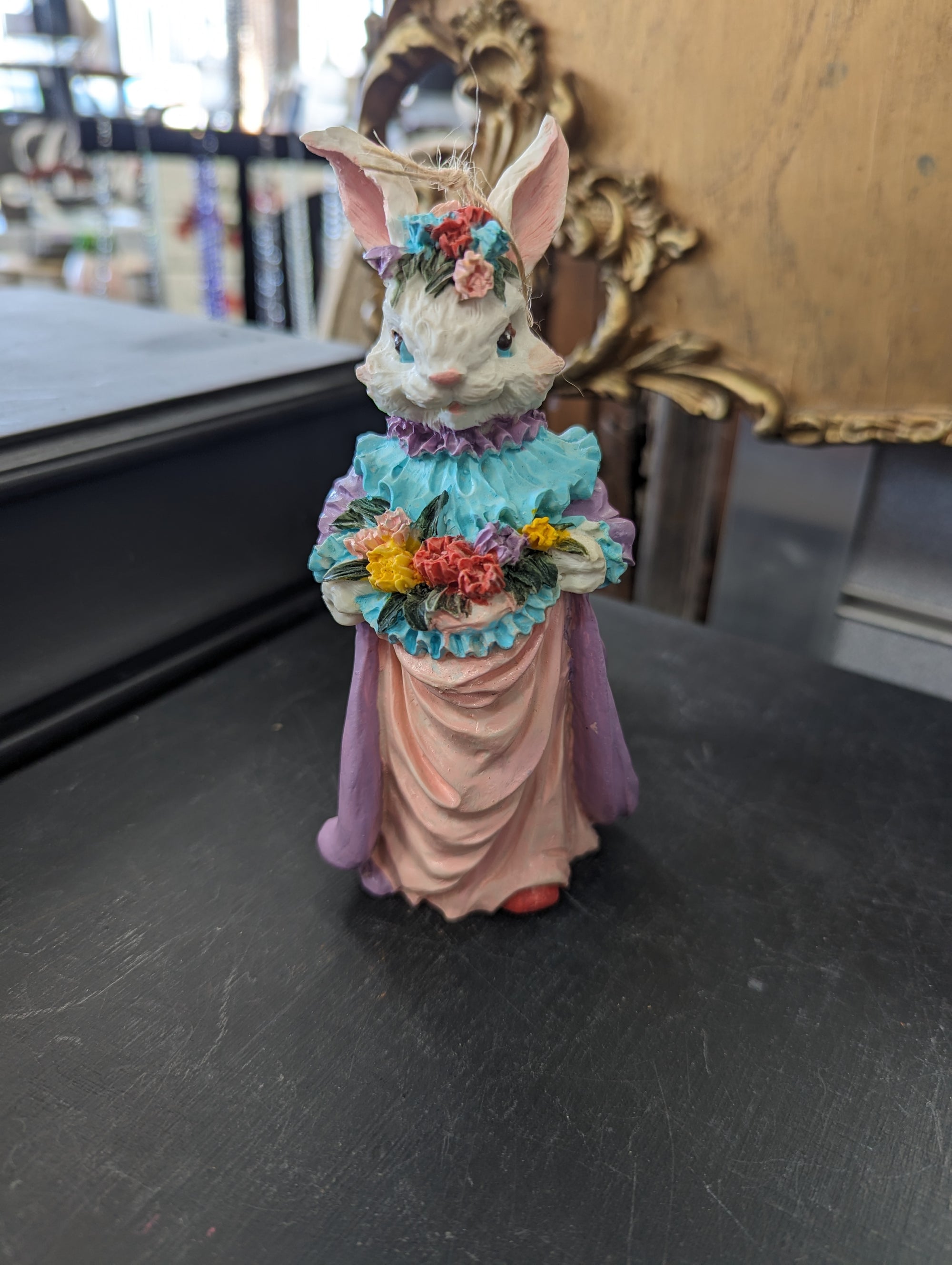 Vintage Easter Bunny w/Apron Full of Flowers & in Her Hair