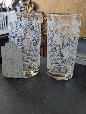 Pair of Libbey Highball Glasses "Lace" Pattern
