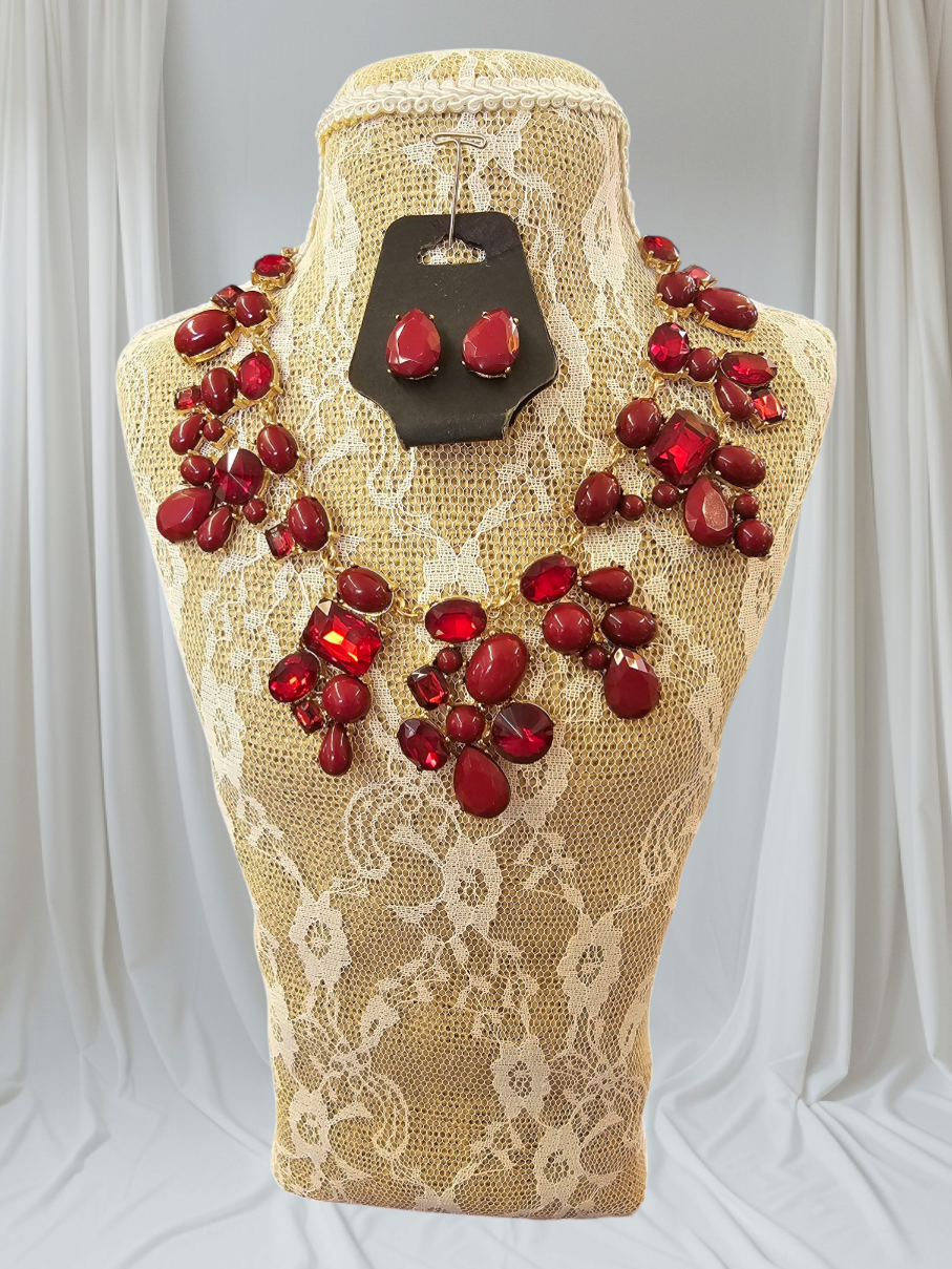 SALE was $28.99 Elegant Red Necklace with Matching Earrings