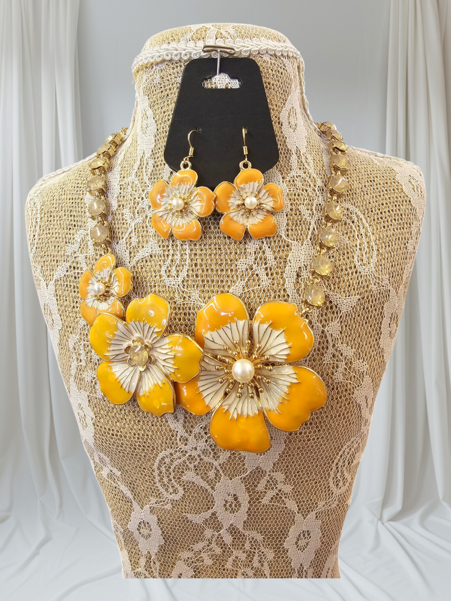 FINAL SALE was $28.99 Spring Floral Peach Necklace with Matching Earrings