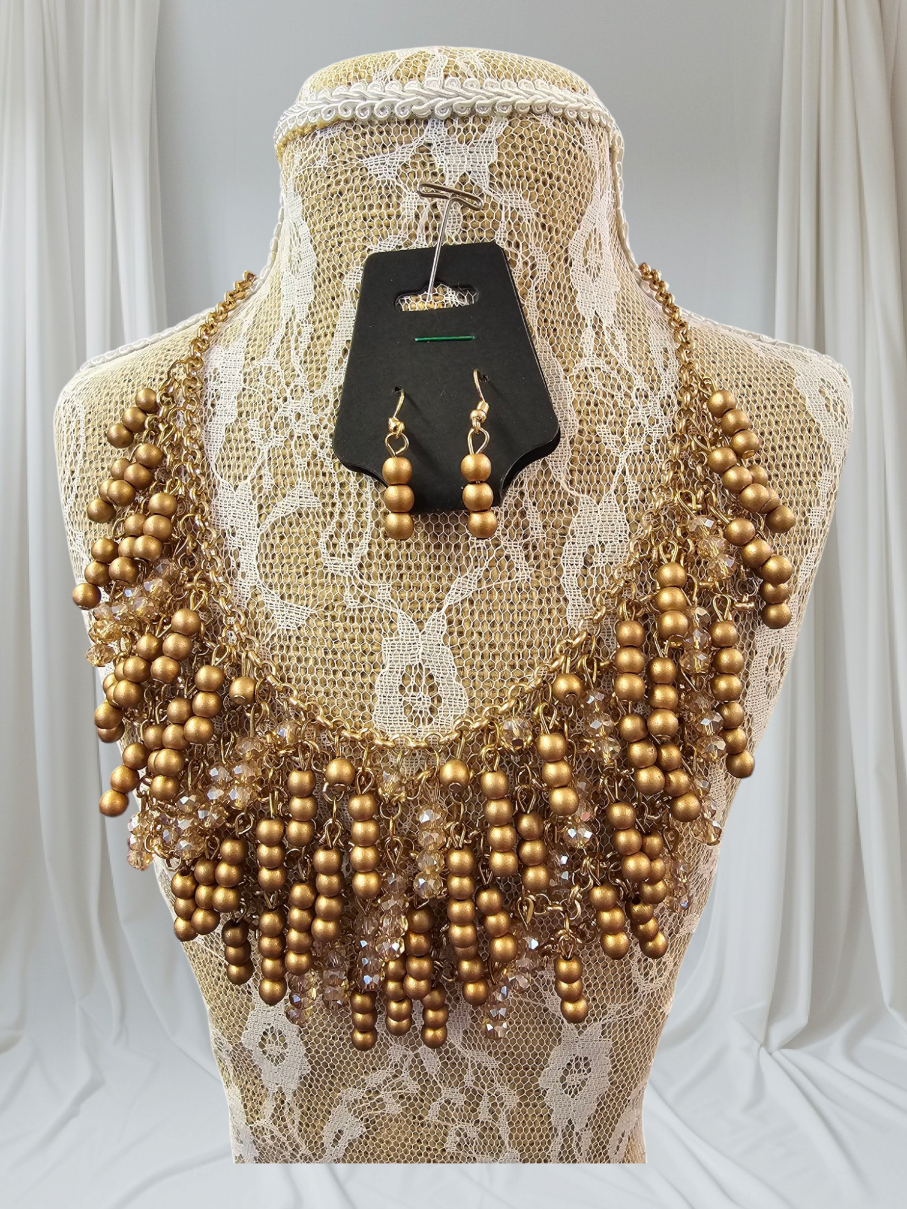 SALE was $26.99 Stunning Drape Gold Beads Necklace with Matching Earrings