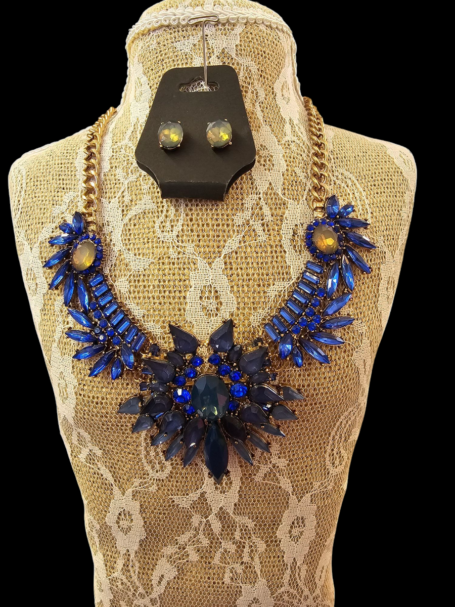 FINAL SALE was $39.99 Exquisite Royal Blue Statement Necklace with Matching Earrings