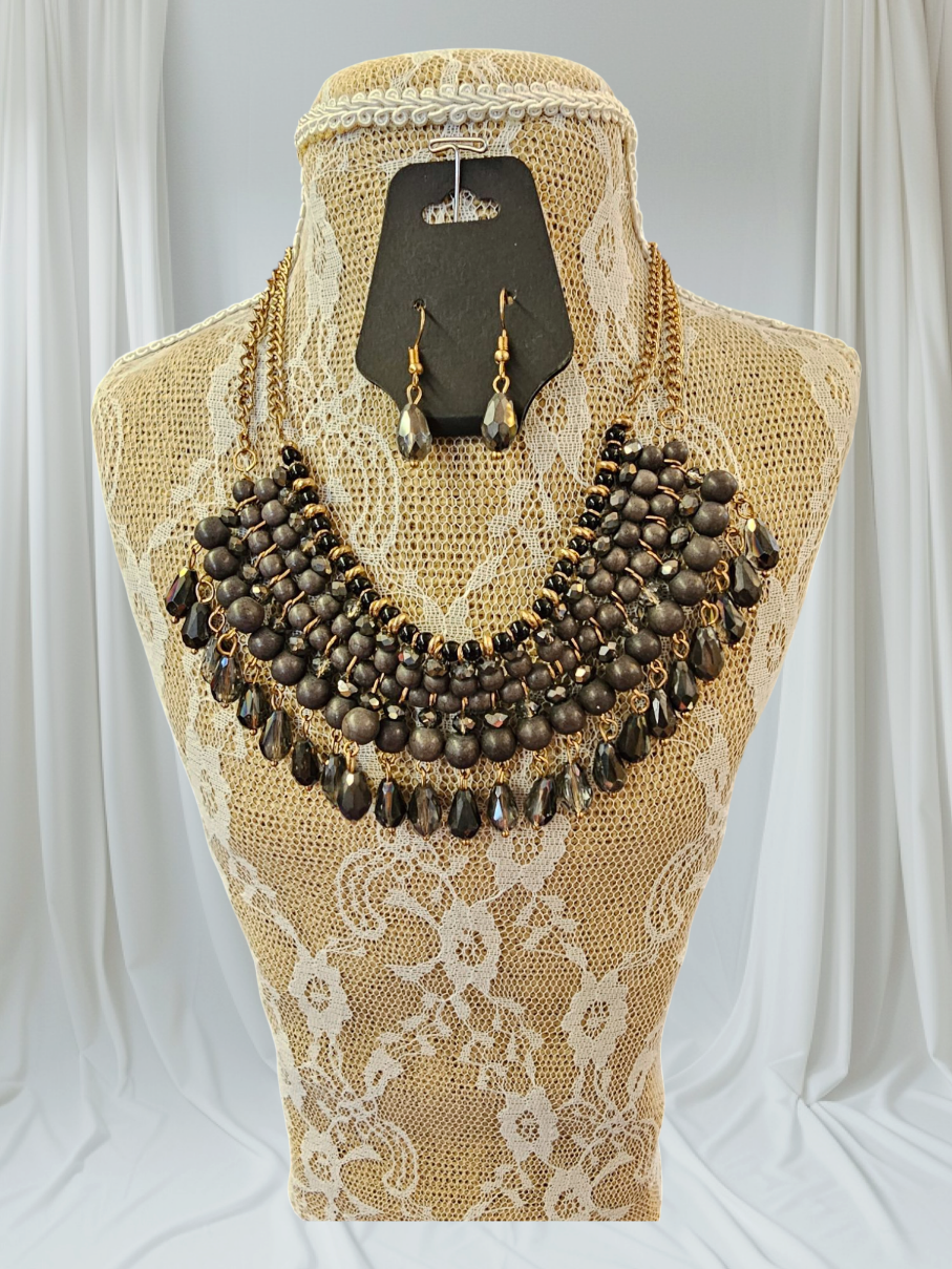 FINAL SALE was $24.99 Beautiful Grey Layered Necklace with Matching Earrings