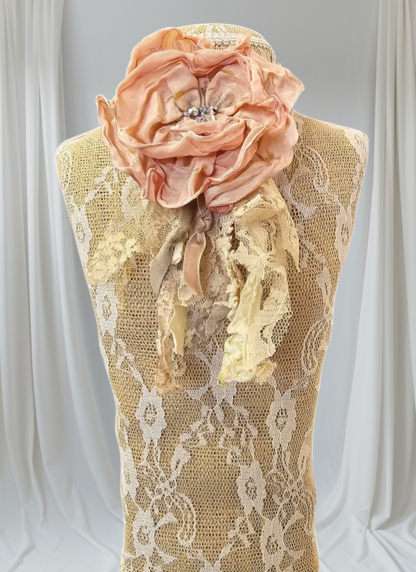 14 Colorways - Large - Vintage-Inspired Handcrafted Fabric Flowers Brooch/Necklace