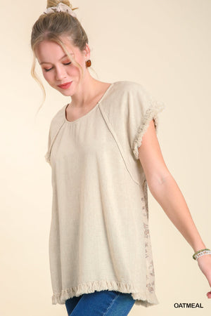 3 Color Ways  - Adorable Raw Edged Top with Fun Print on Back