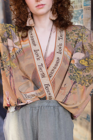 "Friendship  Love Truth" Vintage Washed Kimono Jacket