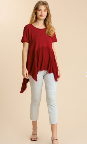 3 Color Ways  - Adorable Sharkbite Top with Raw Edge  Detail