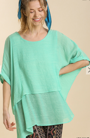 7 Color Ways - Layered & Flowy Top with Cuffed Sleeves