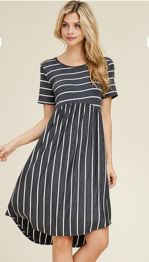 2 Color Ways - Cute Striped High Waist Swing Dress