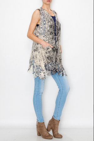 Stunning Vest with Lace Accents and Pockets