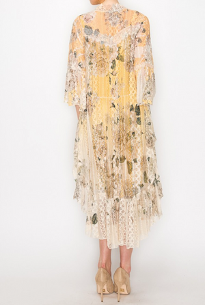 Yellow Roses Lace Duster with a Vintage-inspired Look.