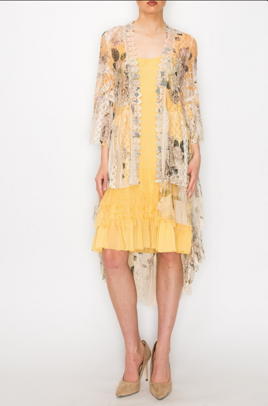 Yellow Roses Lace Duster with a Vintage-inspired Look.