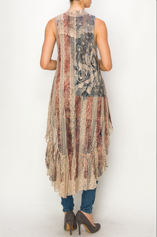 Patriotic Lace Vest with Stars, Stripes and Voluptuous Roses
