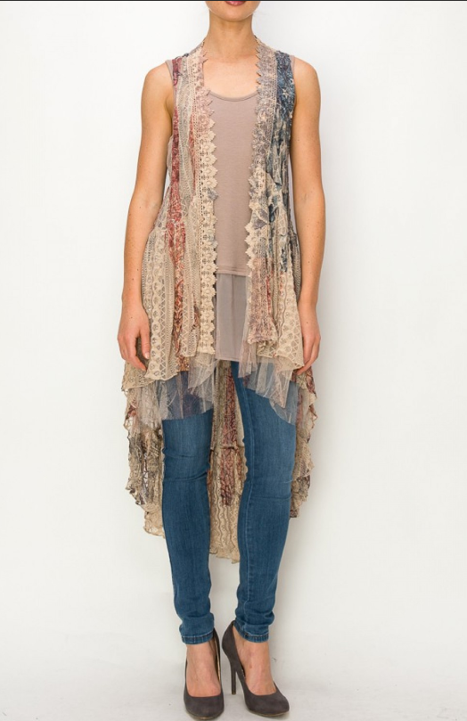 Patriotic Lace Vest with Stars, Stripes and Voluptuous Roses