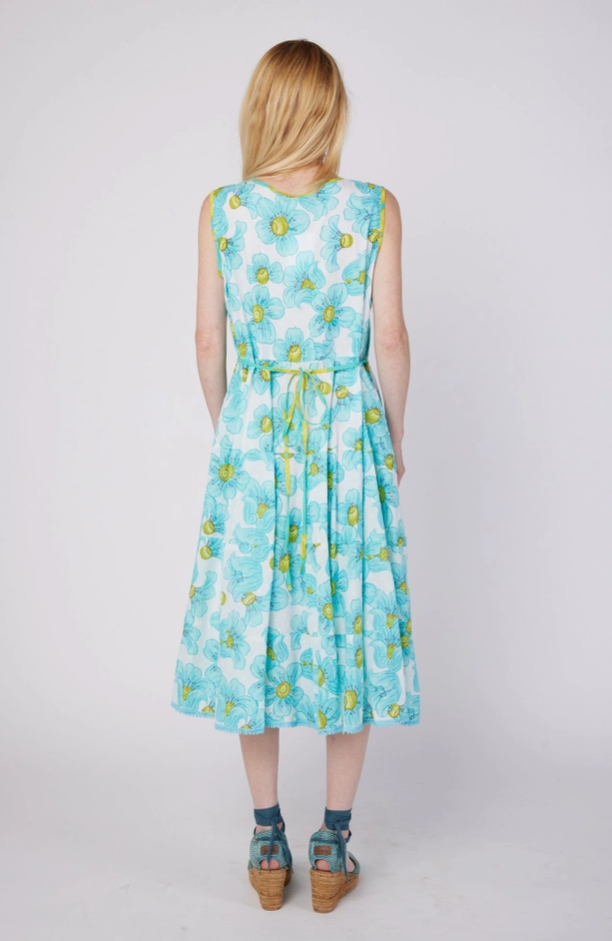 Summery Blue Floral Midi Swing Dress