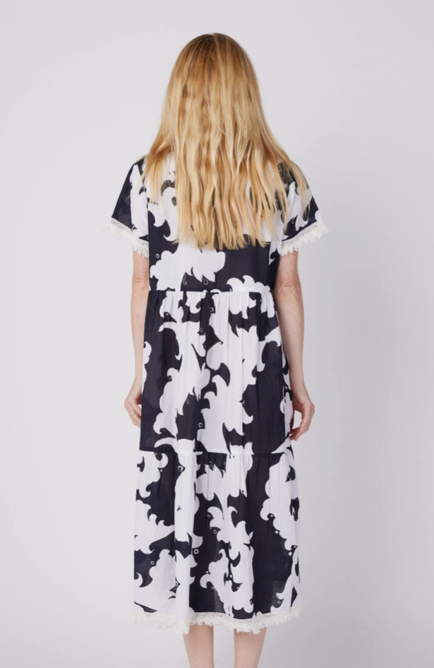 Flirty Black & White Baroque Print Dress